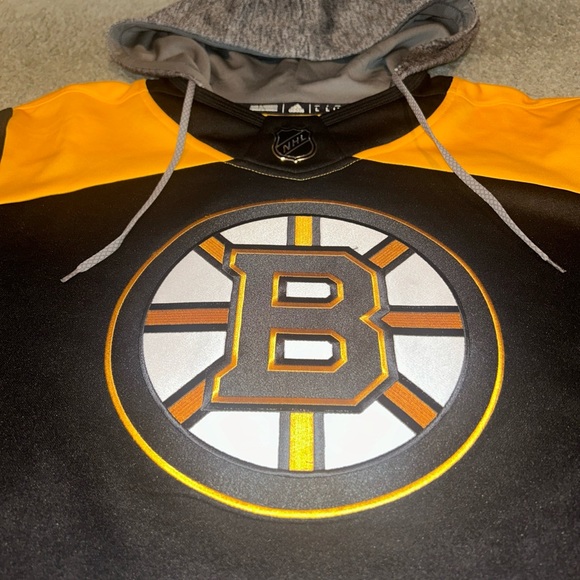 Men's Adidas Black Boston Bruins Large NHL Jersey Pullover Hoodie Hood NWT 🔥 - Picture 2 of 7